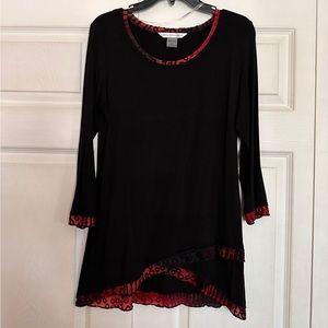 Peter Nygard Black with Red Details Tunic Blouse Size S
